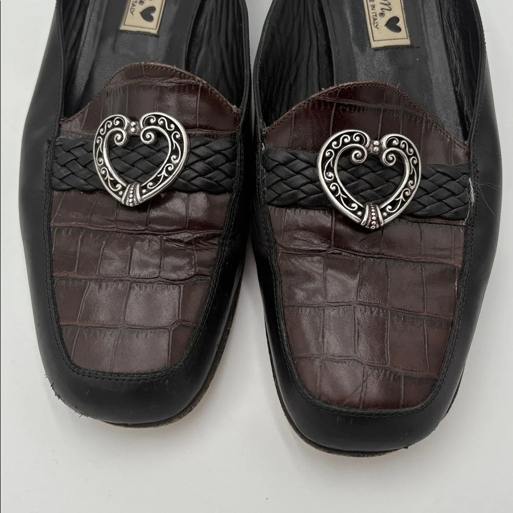 Brighton Women's Jasper Black and Brown Flats Loafers with Heart Detail